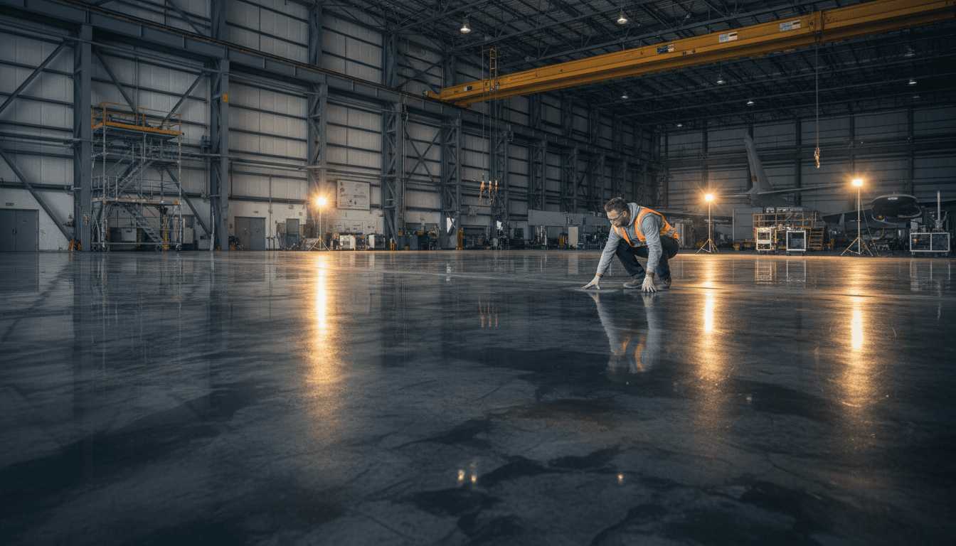 Professional floor coating application on concrete surface in Dallas commercial space